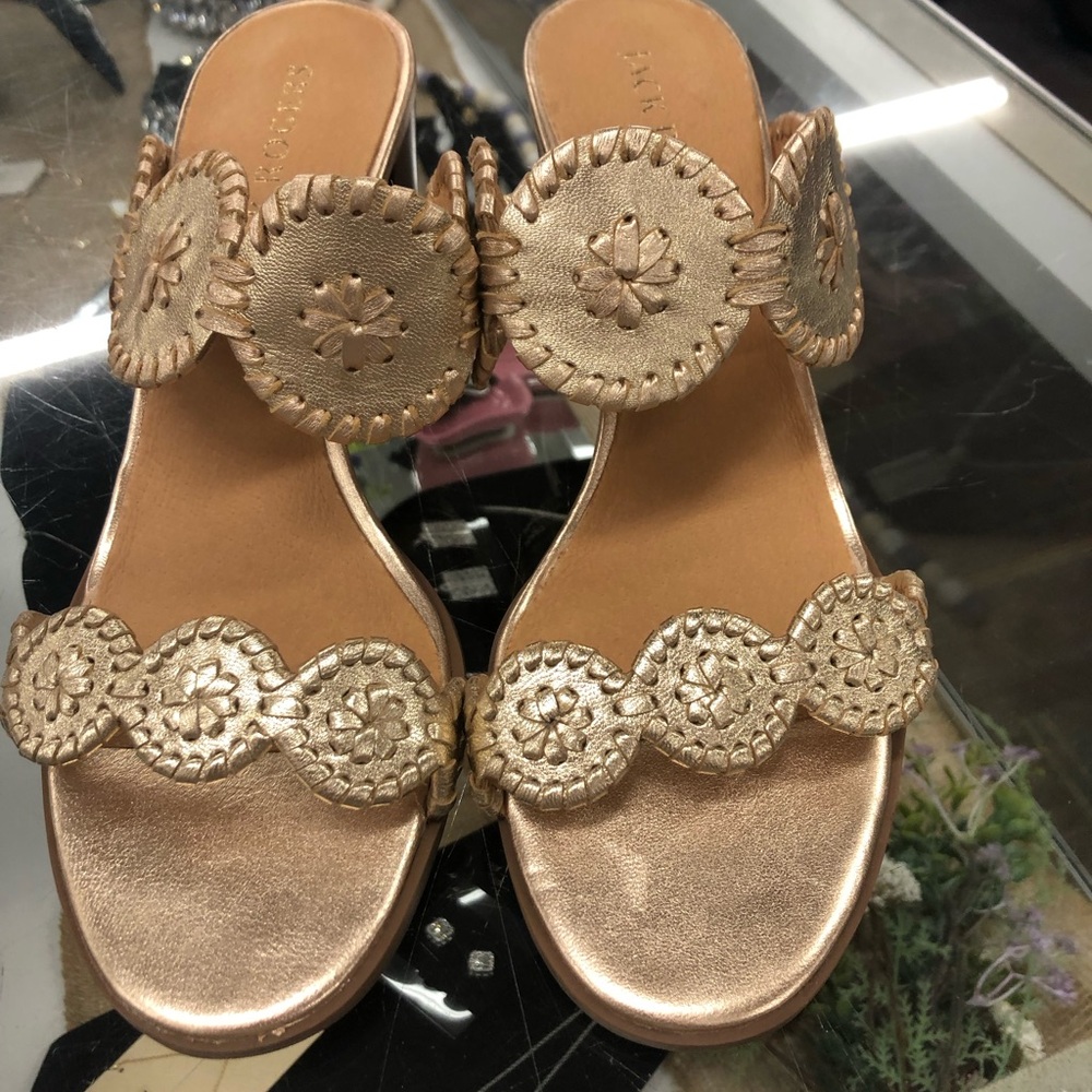 Jack Rogers Metallic Rose Gold Leather Slide Sandals